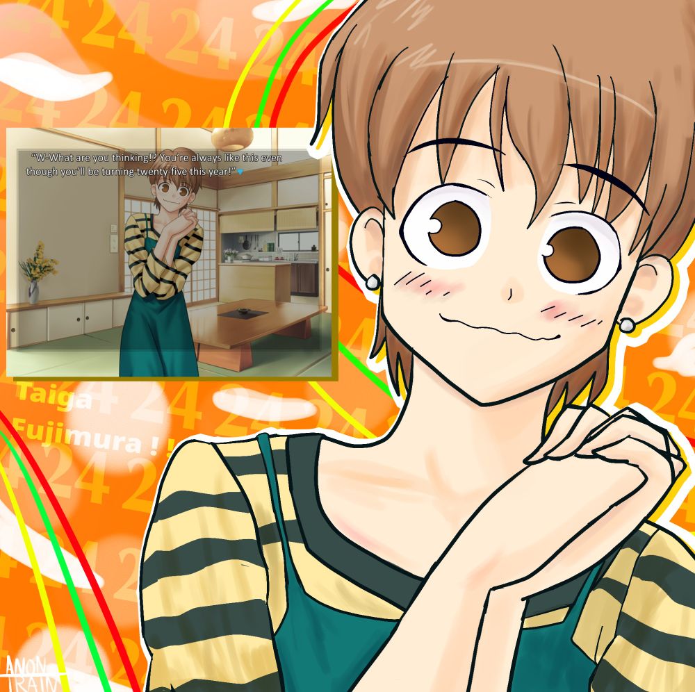 Dialogue from the game: 
Shirou Emiya: "W-What are you thinking!?  You're always like this even though you'll be turning twenty-five this year!"

Background text:
Taiga Fujimura!!
24 24 24 24 24 24 24 24 24 24 24 24 