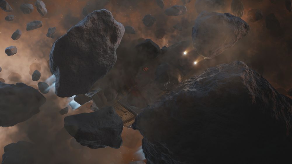 The teaser Frontier posted on Friday, it depicts asteroids and some kind of ship behind it.