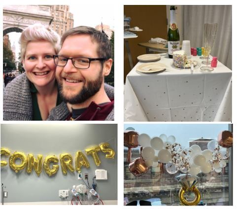 Collage of a couple and decorations of their wedding in the ICU.