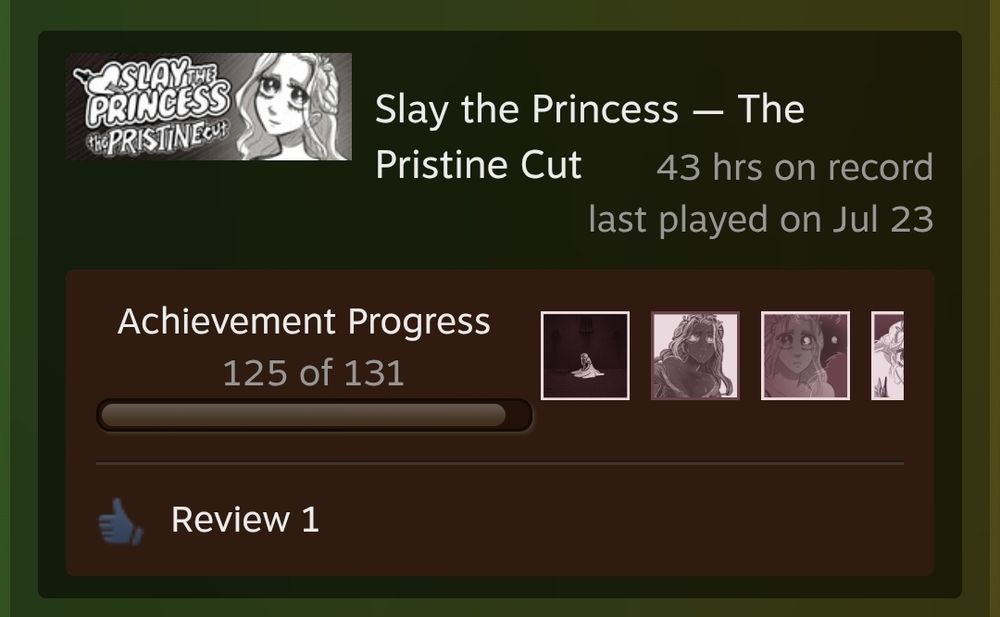 Slay the Princess, Achievement Progress: 125/131
