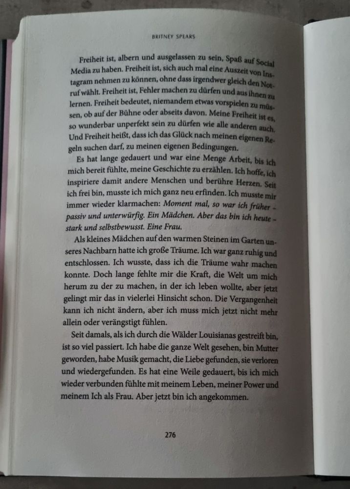 The last Page of Britney Spears Book The Woman In Me in german.