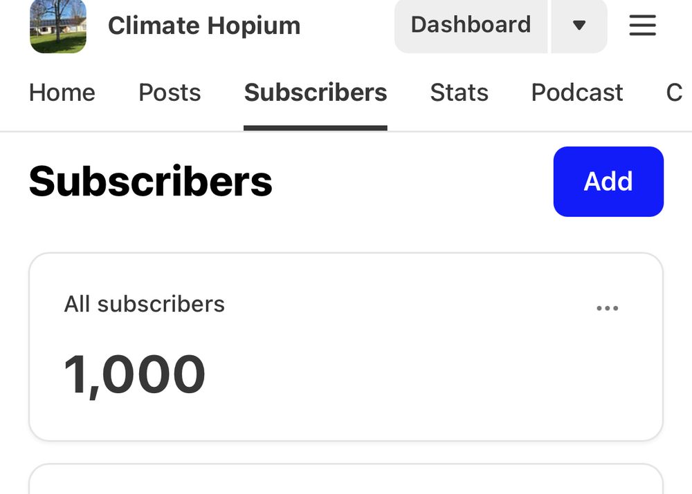 Screenshot showing 1000 subscribers 