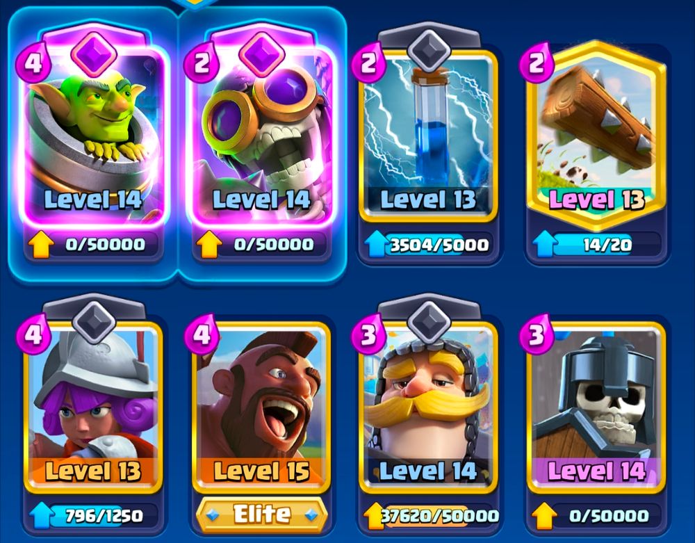 My clash royale deck with following cards
Mortar (Evo), Bomber (Evo), Zap, Log, Musketeer, Hog Rider, Knight, and Guards.
