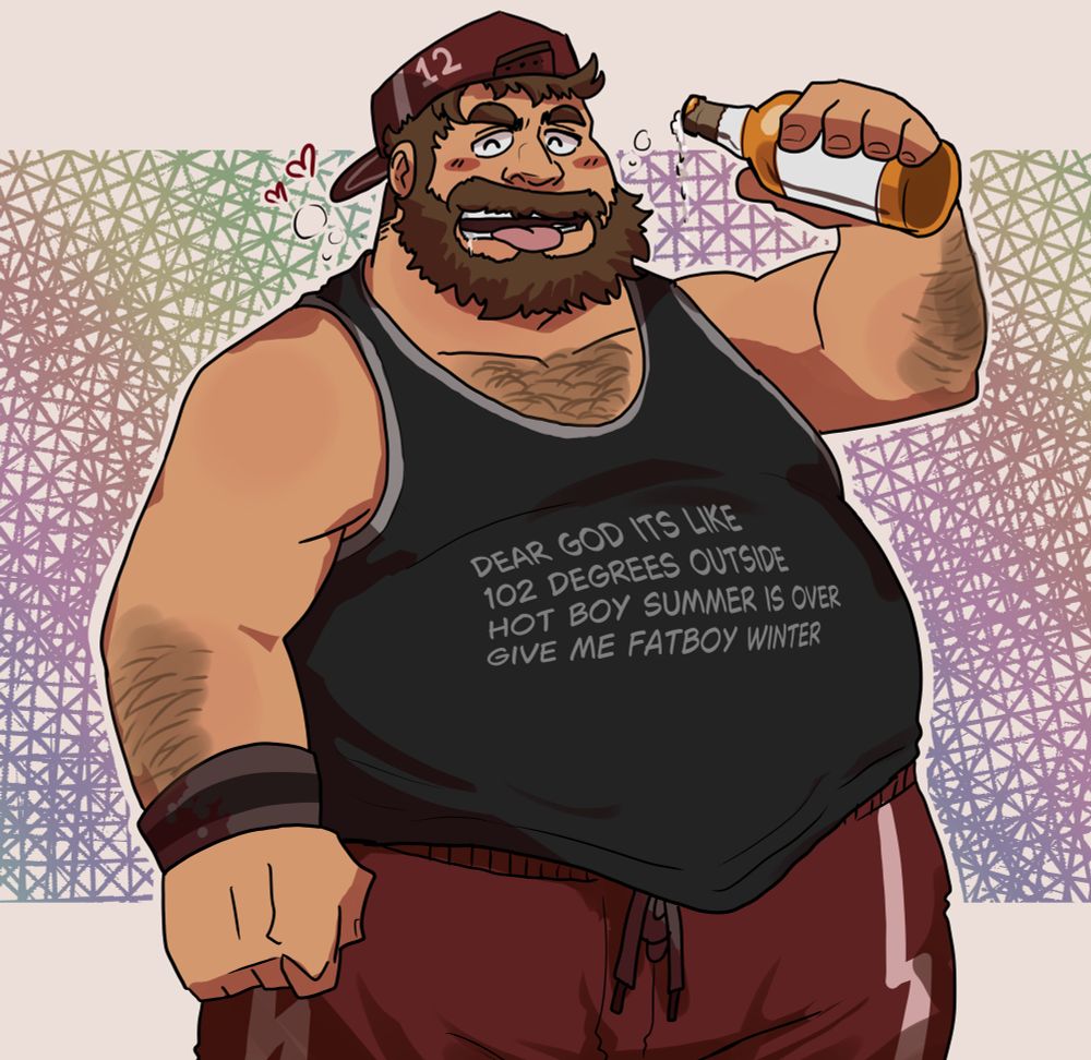 A man with a scraggy unkempt beard holds up a beer near his face, he has his tongue sticking out of his mouth comically looking excited.