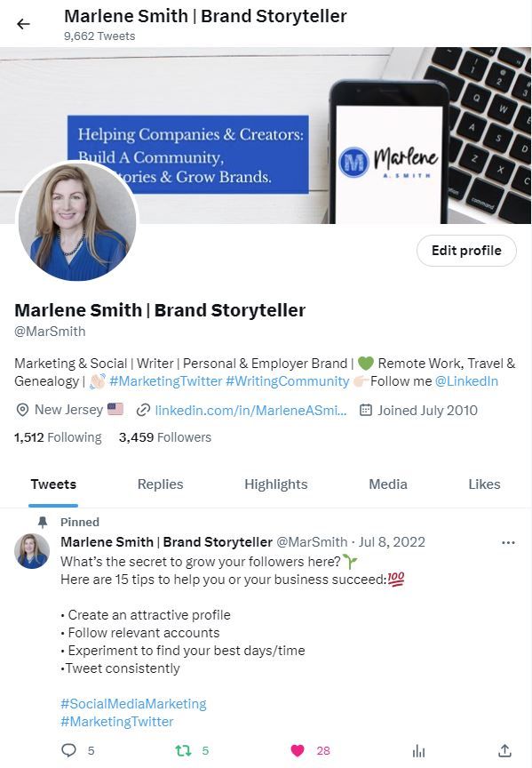 Twitter profile of @MarSmith