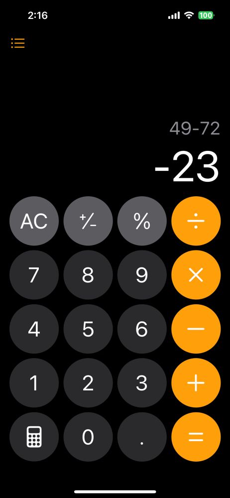 A calculator showing a negative balance 