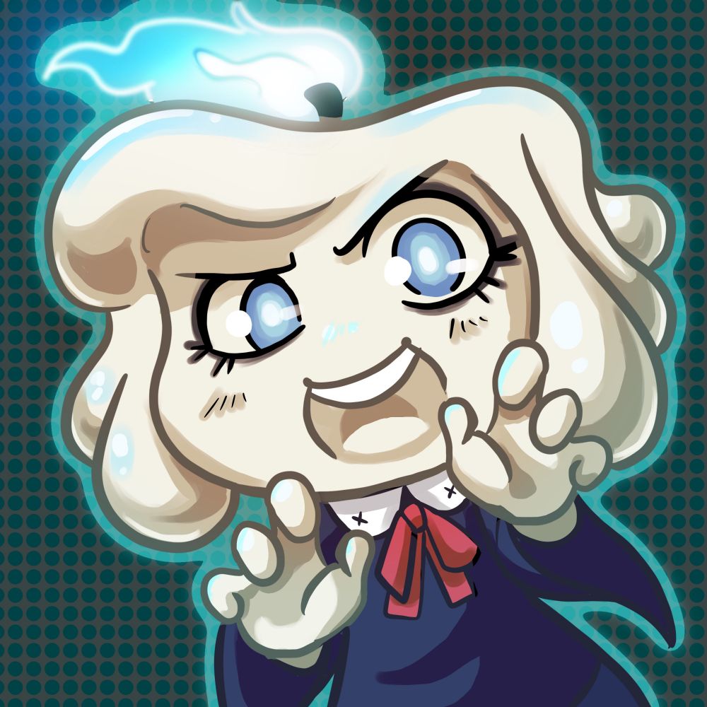 Digital art of a candle-like girl with a blue flame 