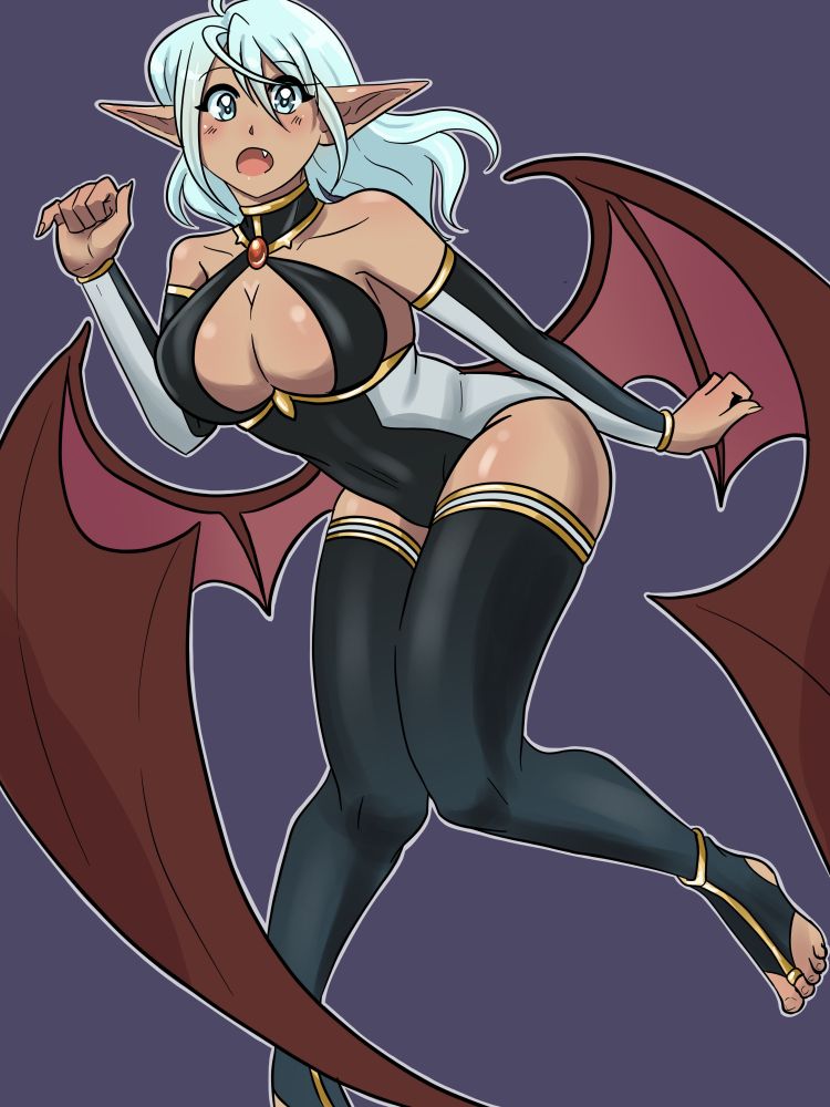 Digital art of a demon girl looking frazzled