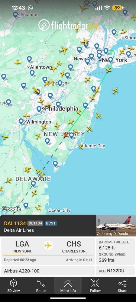 LGA-CHS flying at 6125'. 