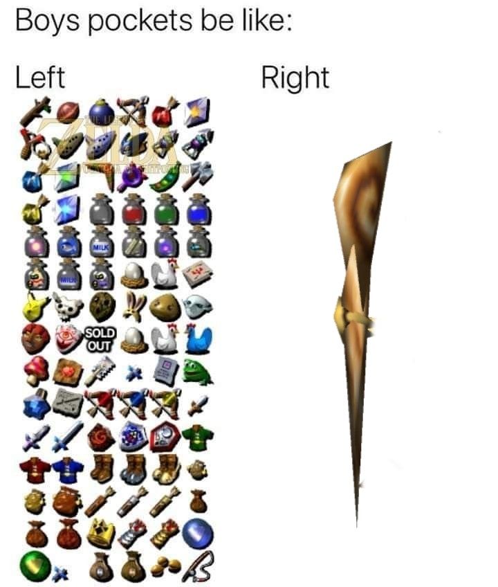 My left pocket is full of useless Garbo but my right pocket has the staff