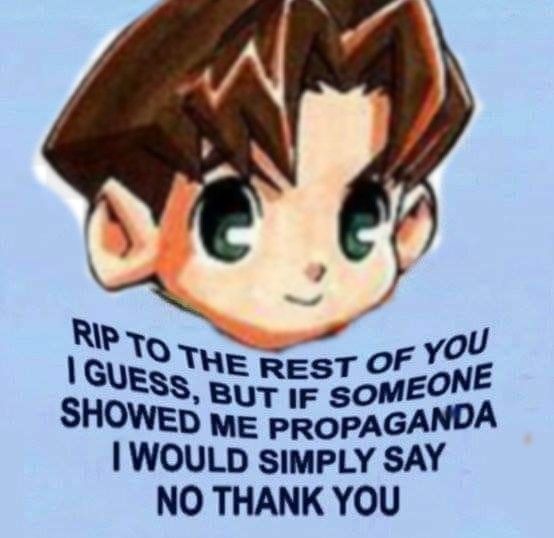 It is a picture of Brian with the quotation 
Rip to the rest of you I guess but if somebody showed me propaganda I would simply say no thank you