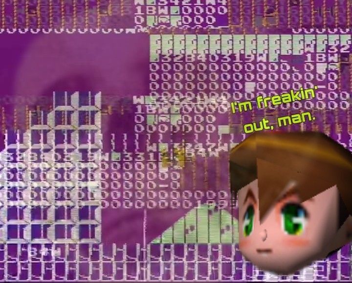 Brian on a distorted NES screen saying I'm freaking out man
