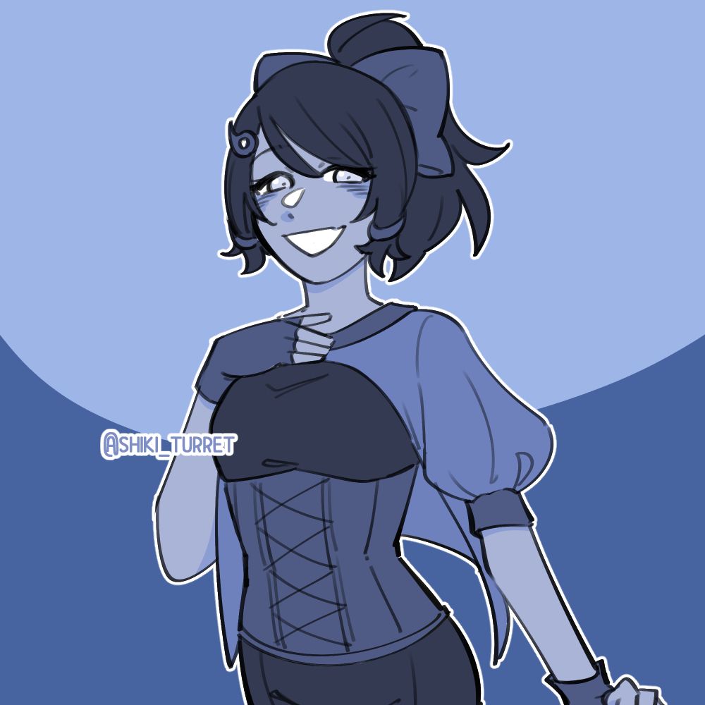 Sikyll's character Helga. A girl with a ponytail smiles at the viewer.