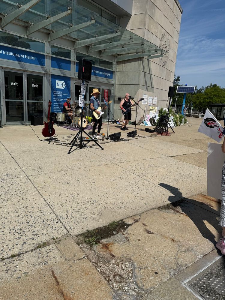 A band playing music in front of the NIH entrance 