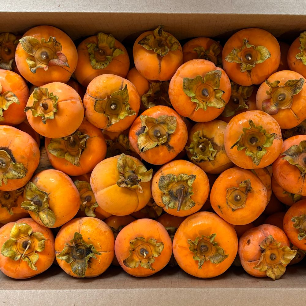 Big old box of fuyu persimmons, very orange