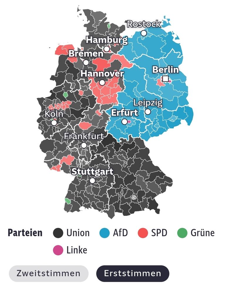 Bundestagswahl 2025 Karte Erststimmen, Quelle: sueddeutsche.de