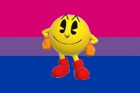 Png of pacman over the bi pride flag