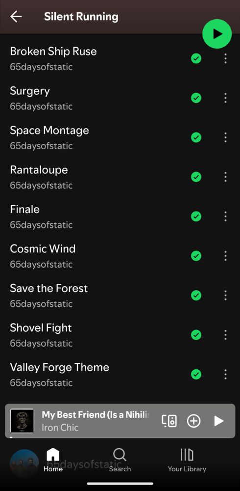 Tracklist from 65daysofstatic album Silent Running, showing the song finale as track 11/15 