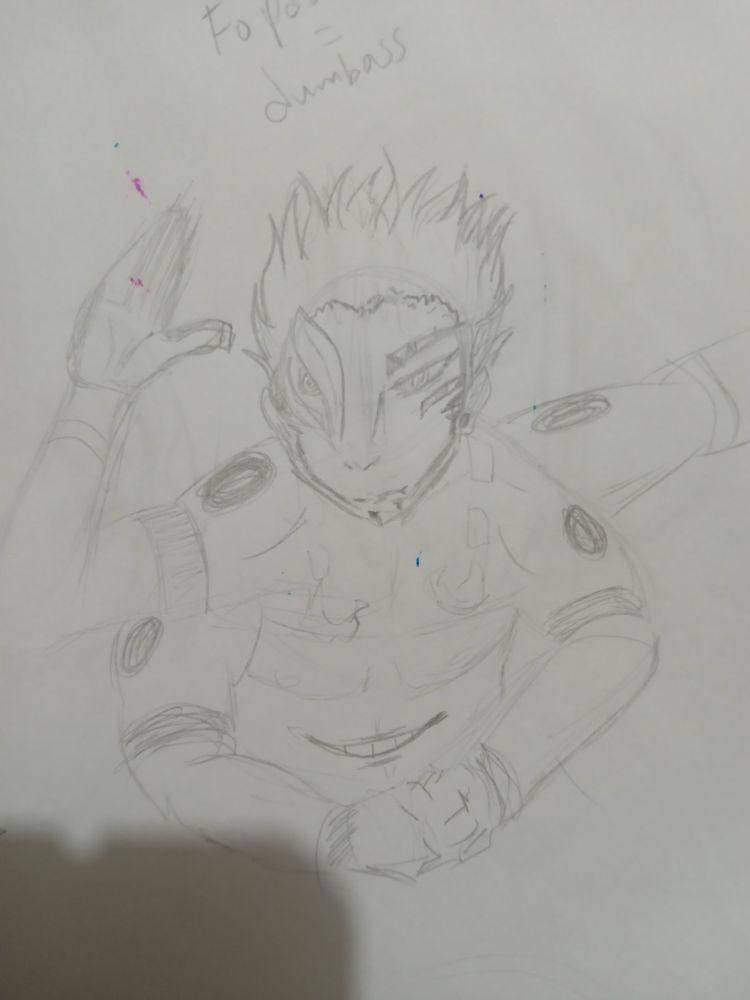 Quick sketch of that scene where Sukuna is fighting against Yuji and Yuta, I was having a hard time mixing my style and Gege's together so I kinda gave up. Two of Sukuna's arms are posed together while the other two are posed ready to fight. His stomach mouth smirks.