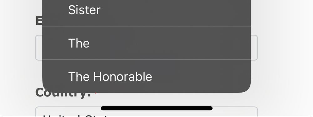 List of name titles, written verbatim:
Sister
The
The Honorable