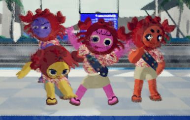 In-game Peak screenshot of the 4 of us horsing around in the airport. 