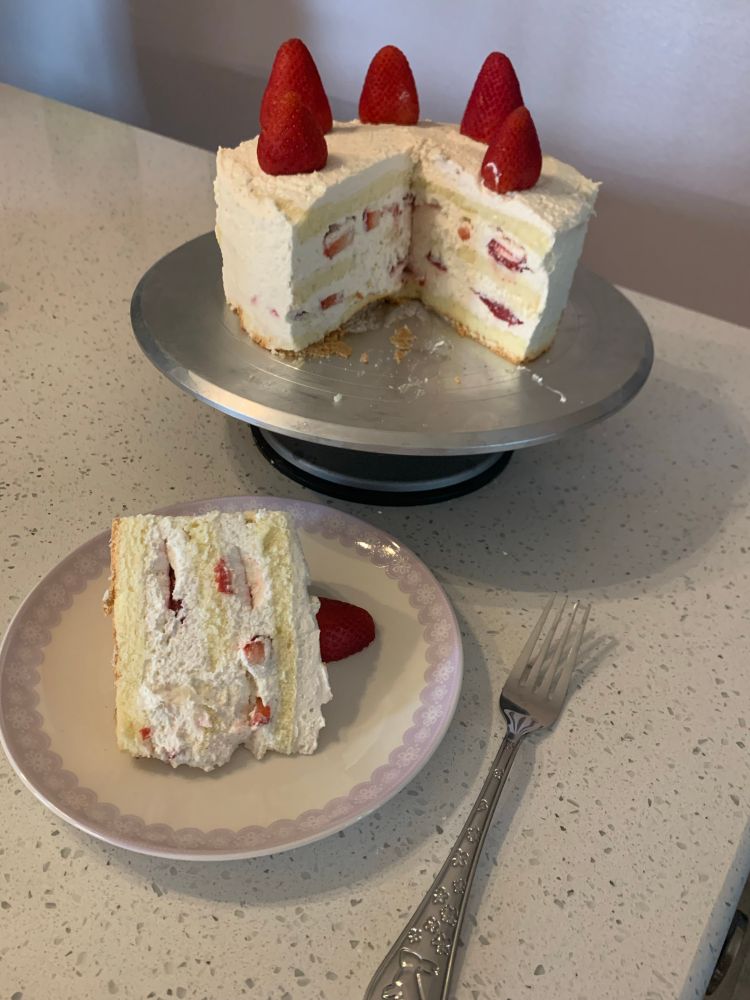 My birthday cake, a homemade strawberry shortcake with whipped cream frosting