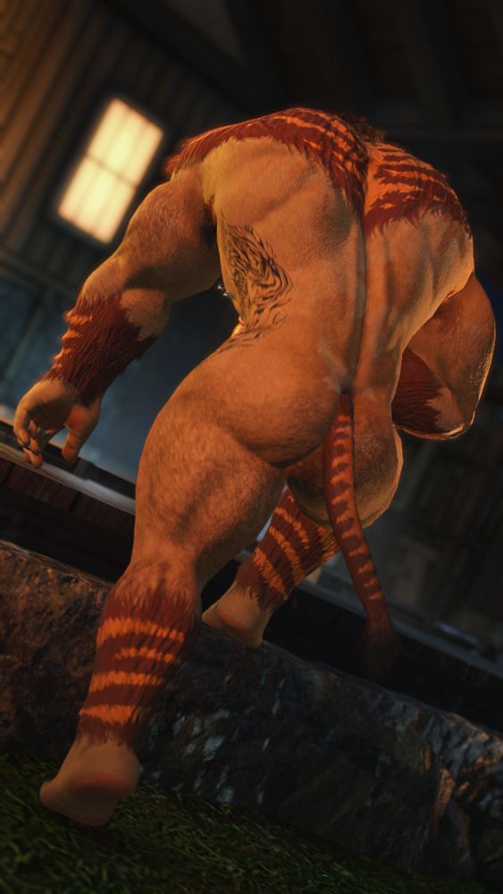 Trav climbing into the sauna. Editing help by ‪@judethejobber.bsky.social and ‪@trophyboyffxiv.bsky.social‬