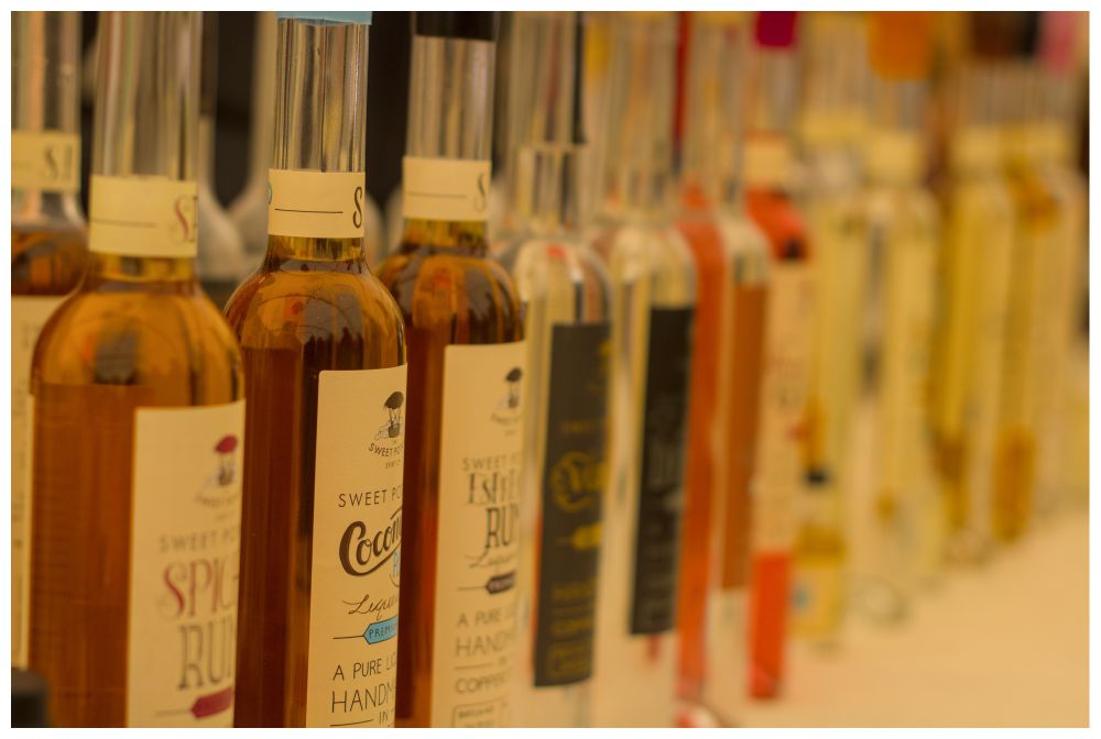 Rows of bottles of rum. 