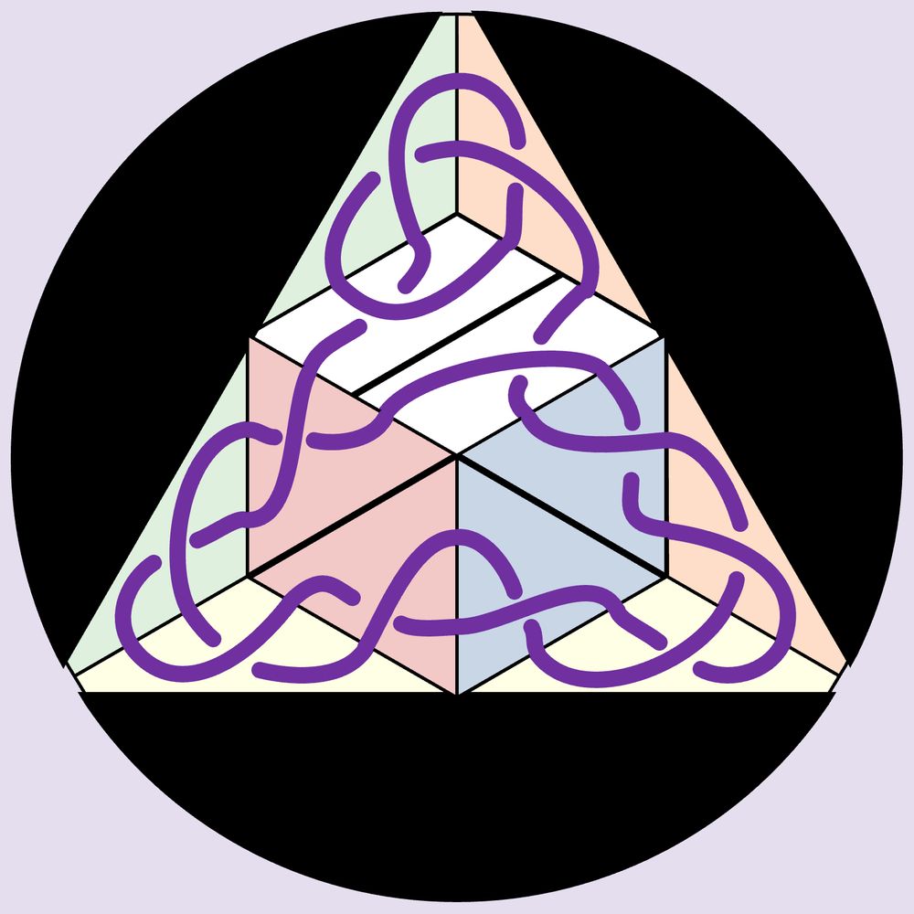 A mathematical knot superimposed on a disk that represents a projection of a Rubik's cube. This knot has 12 crossings and is one of 54 such knots that I have found with Tatyana.
