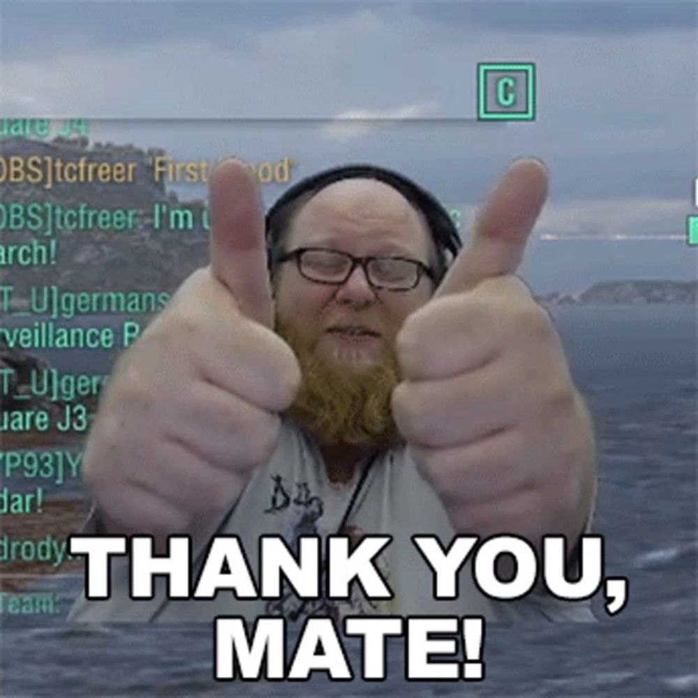 a man giving two thumbs up with the words thank you mate