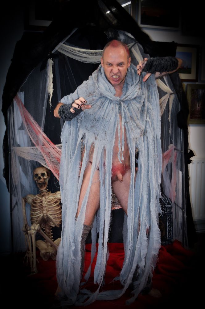 A cloaked nude Mystic - Halloween costume 