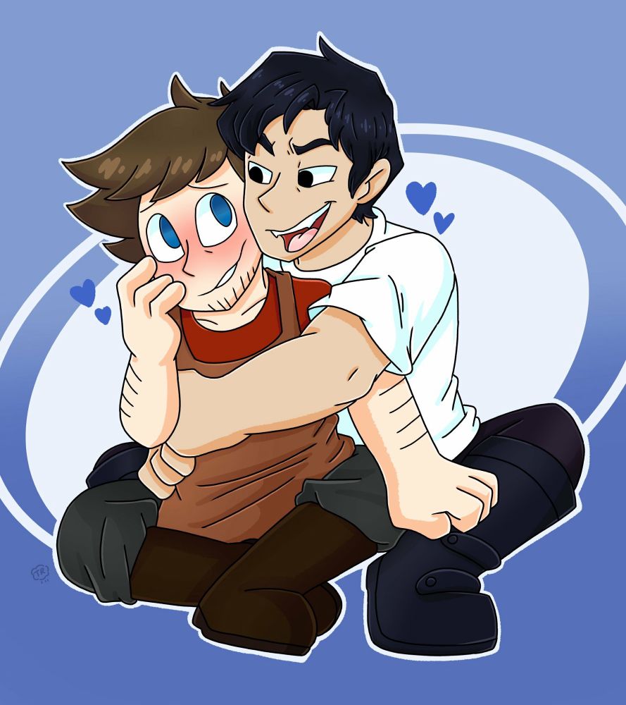 Orin and emmet sat cuddling 

🎨: toastyraincloud