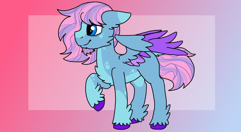 A blue pegasus pony with pink and purple hair