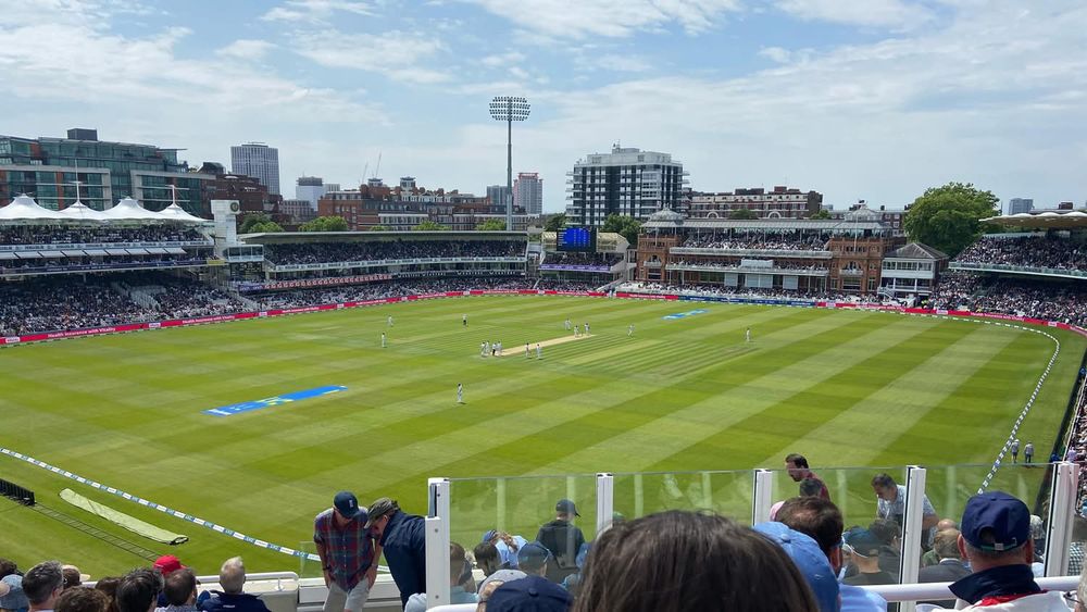 A mystery Test match at Lord’s; view from the upper Compton or Edrich stand.