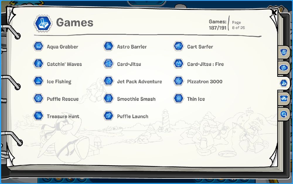 Ditto, but showing the Games section page. Out of 191 stamps, 4 are yet to be collected.