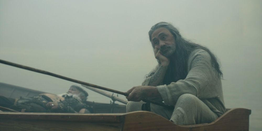 ed teach fishing and also illustrating what happens when you tell someone with adhd to sit and be quiet, fang is taking a nap nearby on the dinghy (our flag means death s2e5)