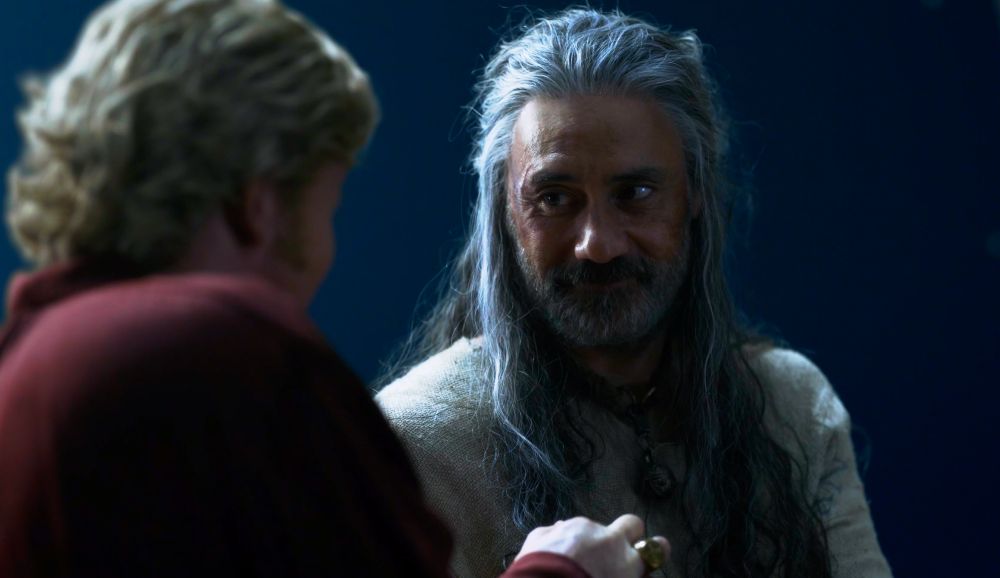 ed teach with his kitten collar and bell looking over lovingly at stede for respecting his boundaries, he wants to take it slow, as in being slowly railed at the next party they host (our flag means death s2e5)