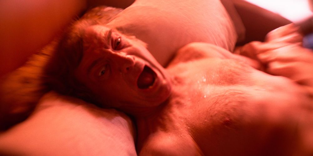 stede bonnet tits out in bed screaming, scared, soaking wet (our flag means death s1e4)