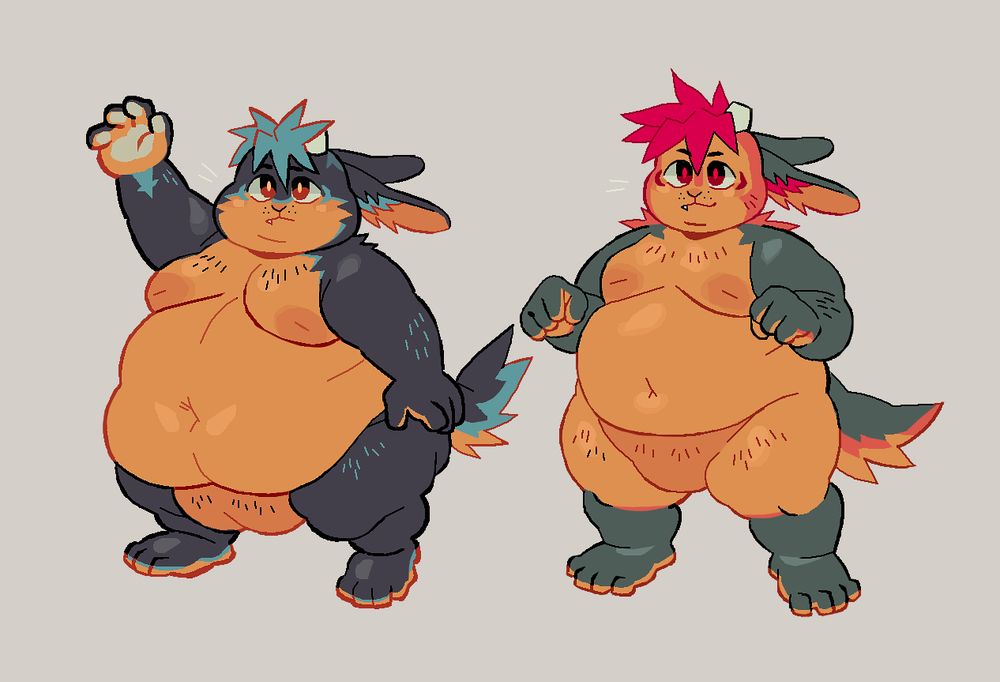 a comparison of Croix's fur and weight depending on the season. He's an obese jackalope, but most especially in the winter when his fur changes to be darker and more blue. By contrast in the spring, his build is a bit more fit looking, as if he has gained muscle from carrying his weight.