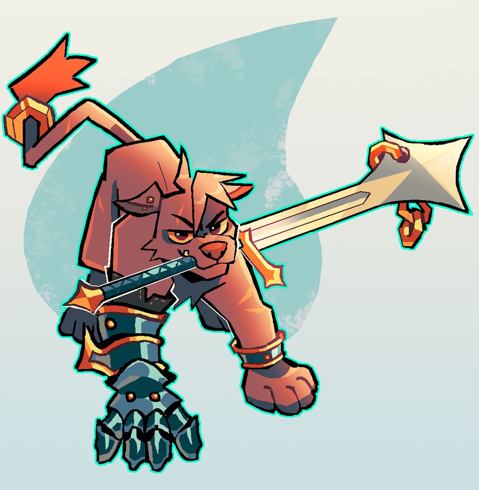 A zolo wolf halfbreed wearing a giant metal gauntlet and wielding a star shaped sword in his teeth. He's part Balto, part Lupin, and part Nanaki.