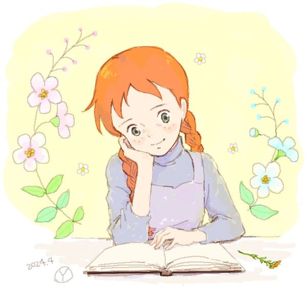 本を読むアンのイラスト
アニメ赤毛のアンのファンアートです。