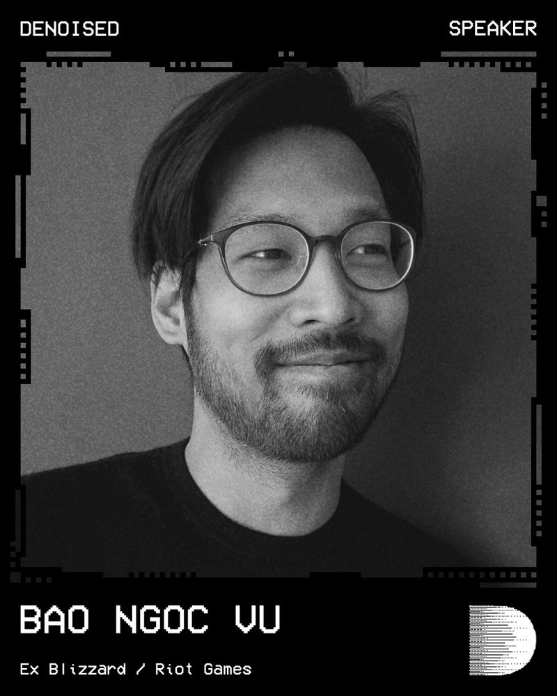 A portrait of Bao Ngoc Vu, annoucing them as a speaker for the DENOISED digital art conference on November 29, 2025 in Antwerpen, Belgium