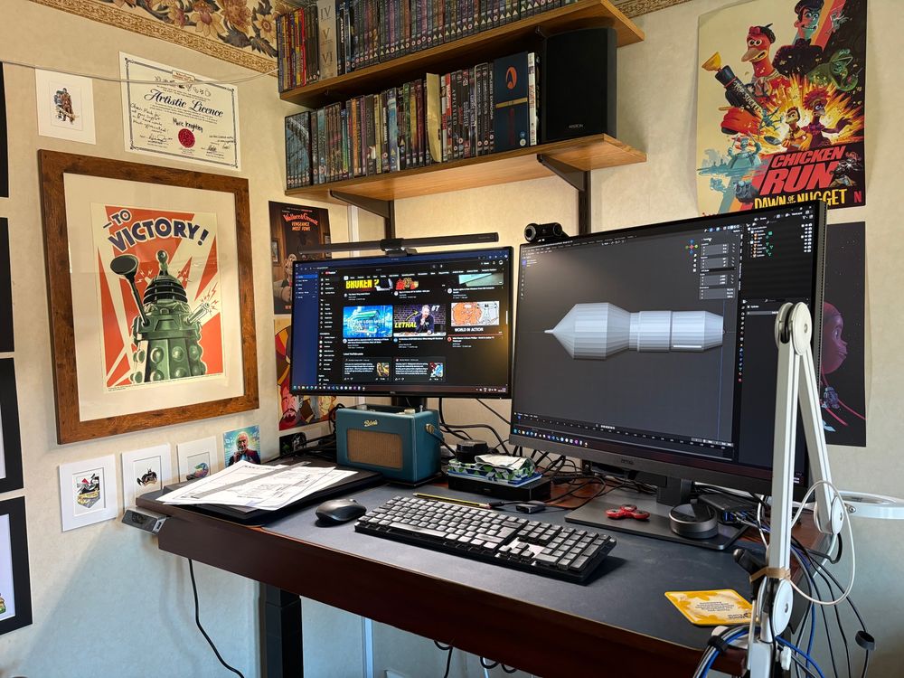 My, revised desk layout with the new, huge, monitor moved to the right side.