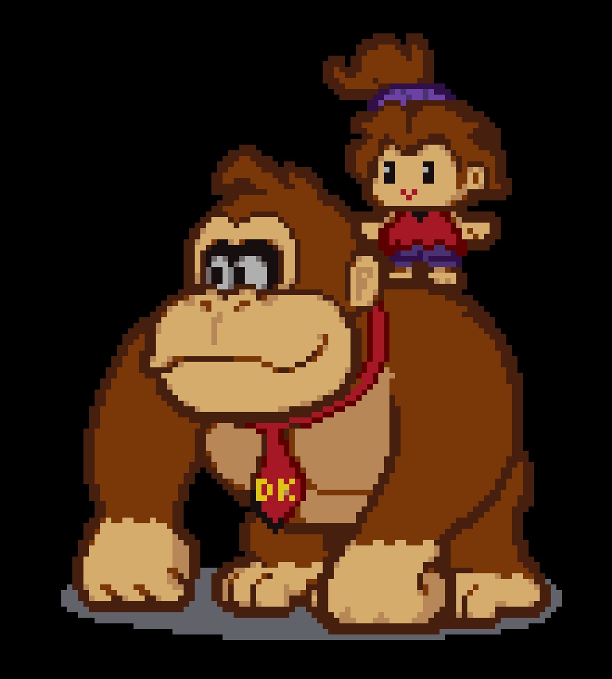cartoony pixel art of donkey kong and young pauline from donkey kong bananza