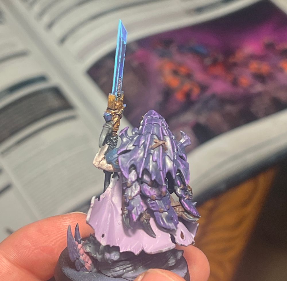 Back of Buris model, purple tyranid and cloak 