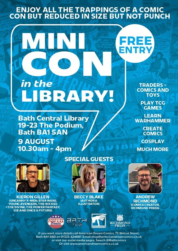 Mini con on August 9th from 10:30-4pm at the Library.

Bath Central Library
19-23 The Podium
Bath, BA1 5AN
United Kingdom