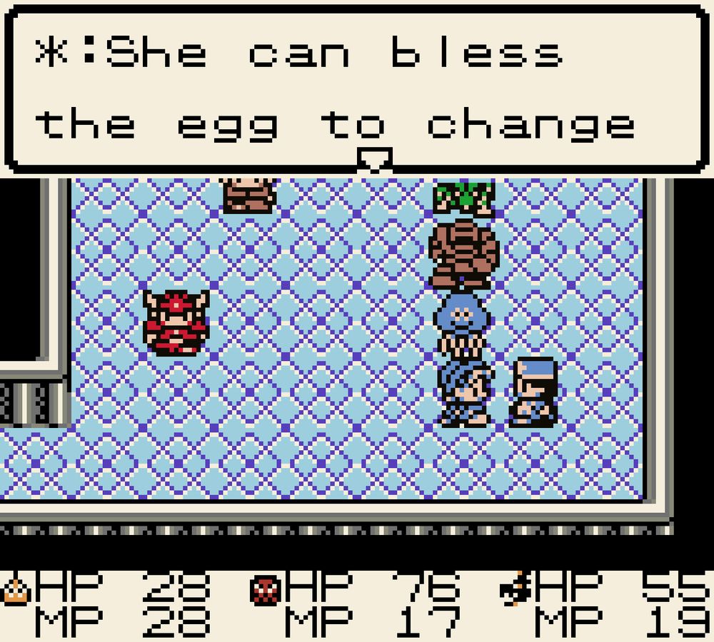 dragon warrior monsters screenshot. an npc states “she can bless the egg to change