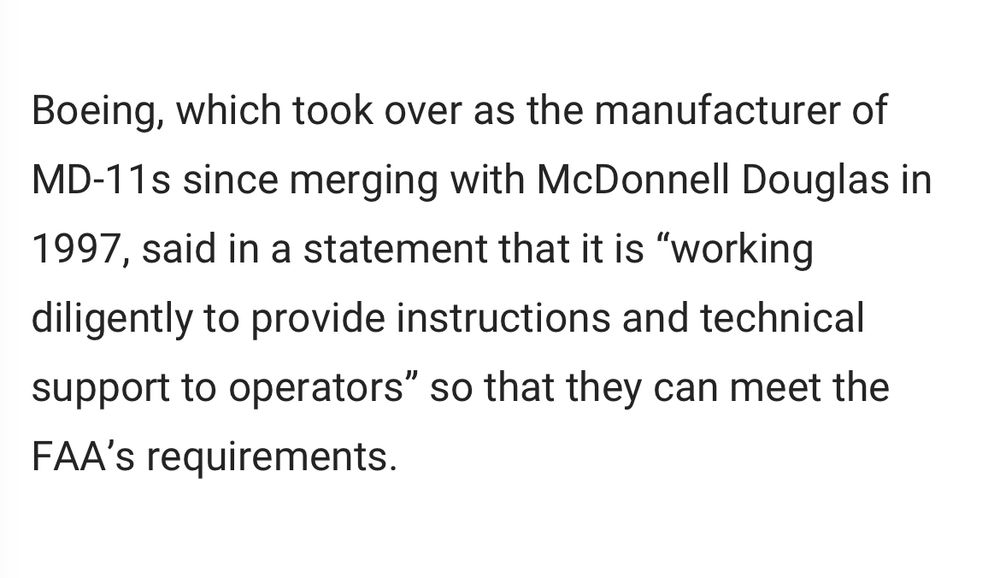 MD-11’s are made by Boeing, which bought McDonald Douglas in 1997