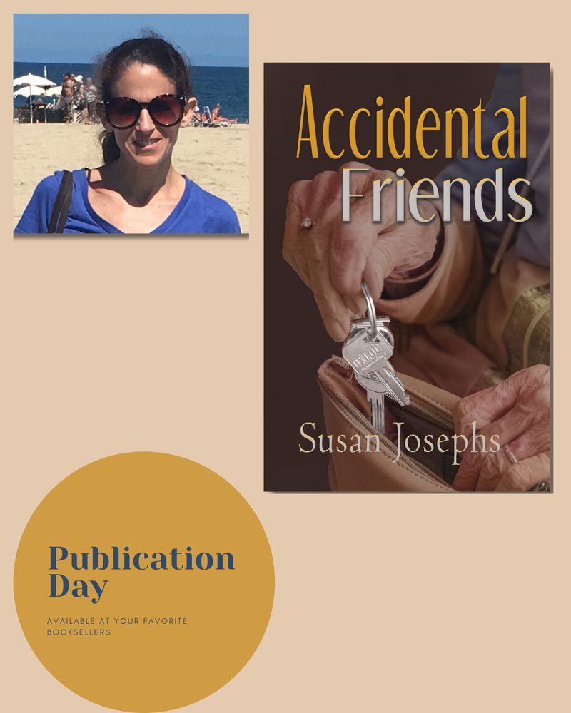 A photo of Susan Josephs and the cover of Accidental Friends.