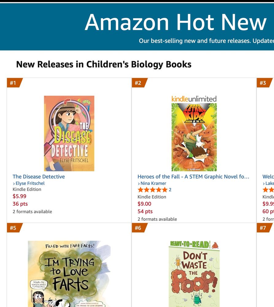 A graphic showing The Disease Detective the #1 New Release in Children's Biology Books on Amazon.